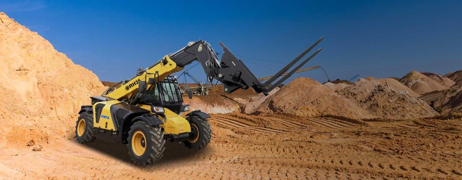 Telescopic handler lifting a load
